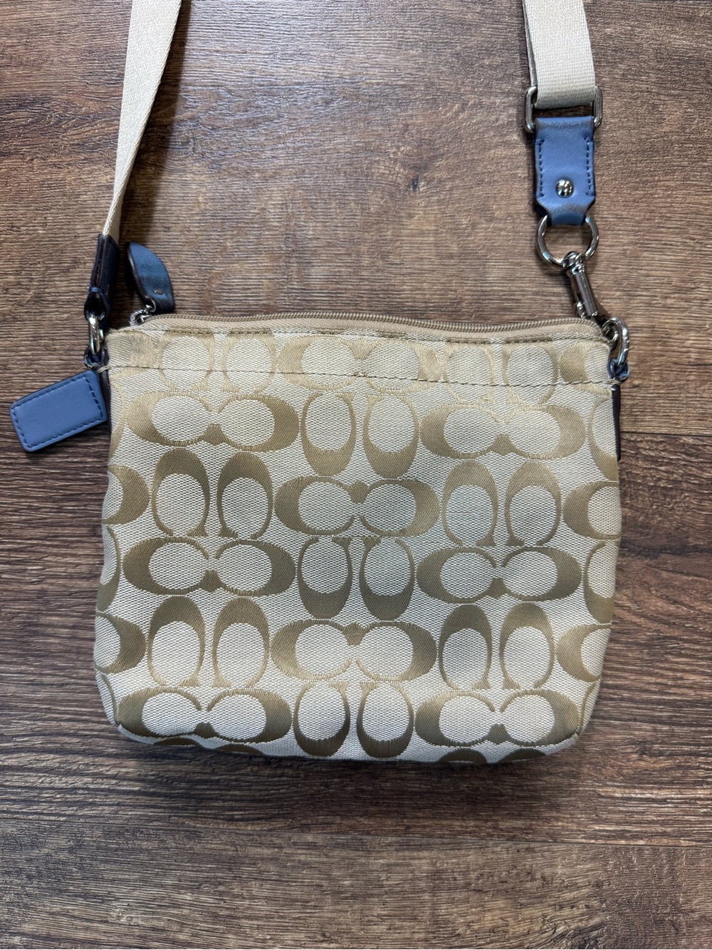 Coach Penelope Signature Crossbody Khaki Blue Canvas Turnlock Pocket - Picture 6 of 14